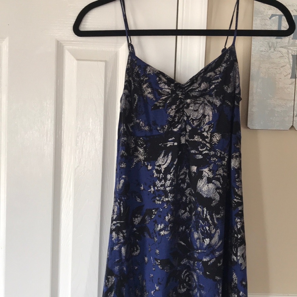 Express Blue and Metallic Floral Dress Sz S